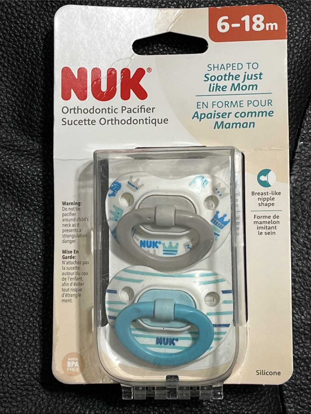NUK Orthodontic Pacifiers 6–18 Months | Aqua Crown 2-Pack with Case | New